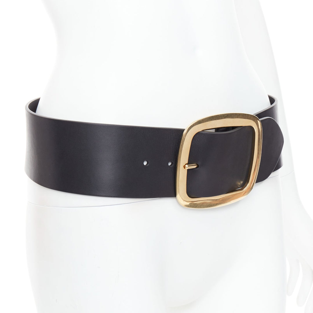 CELINE PHOEBE PHILO 2012 Runway black leather large gold buckle oversized belt M