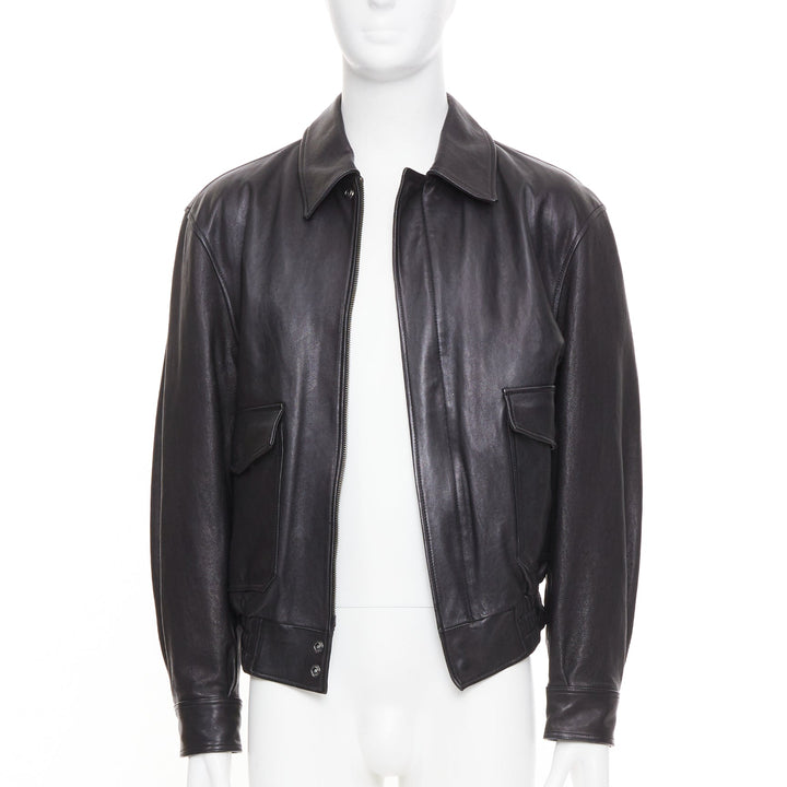 COOR black A2 lambskin leather flap pocket flight bomber jacket outerwear M