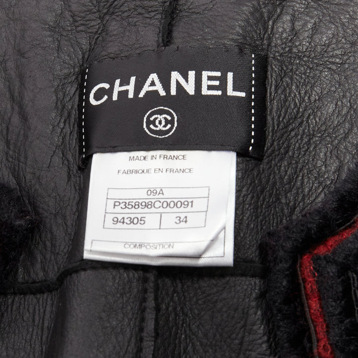 CHANEL 09A Paris Moscow black tweed leather lined CC logo jacket FR34 XS