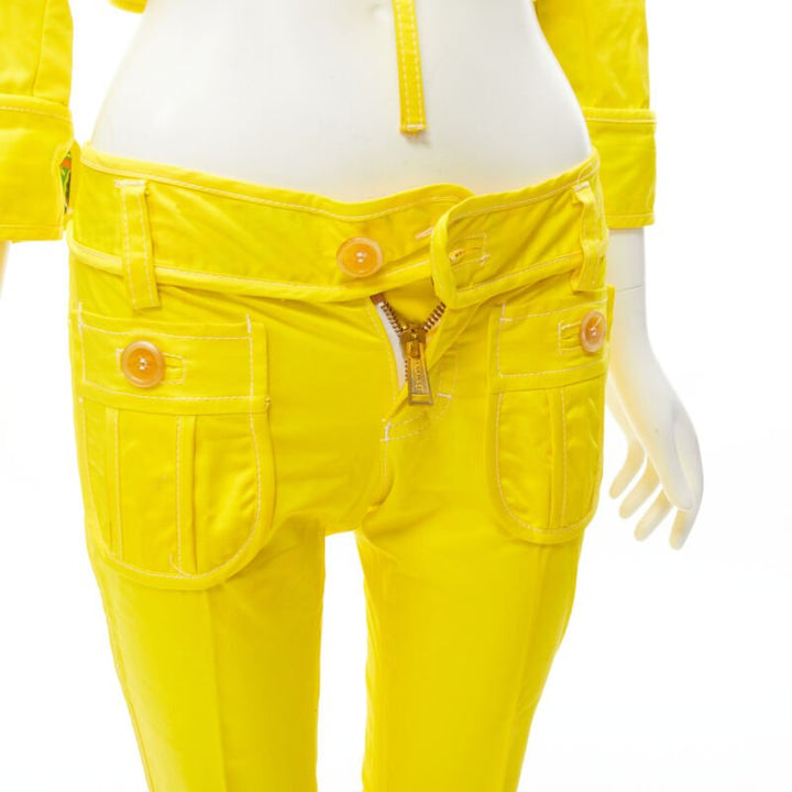 DSQUARED2 Vintage Y2K yellow shell cropped jacket low rise pants set IT38 XS