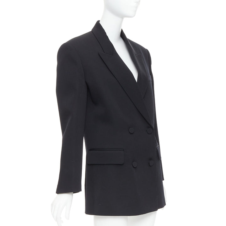 VALENTINO 2023 black virgin wool power shoulder double breasted coat IT38 XS