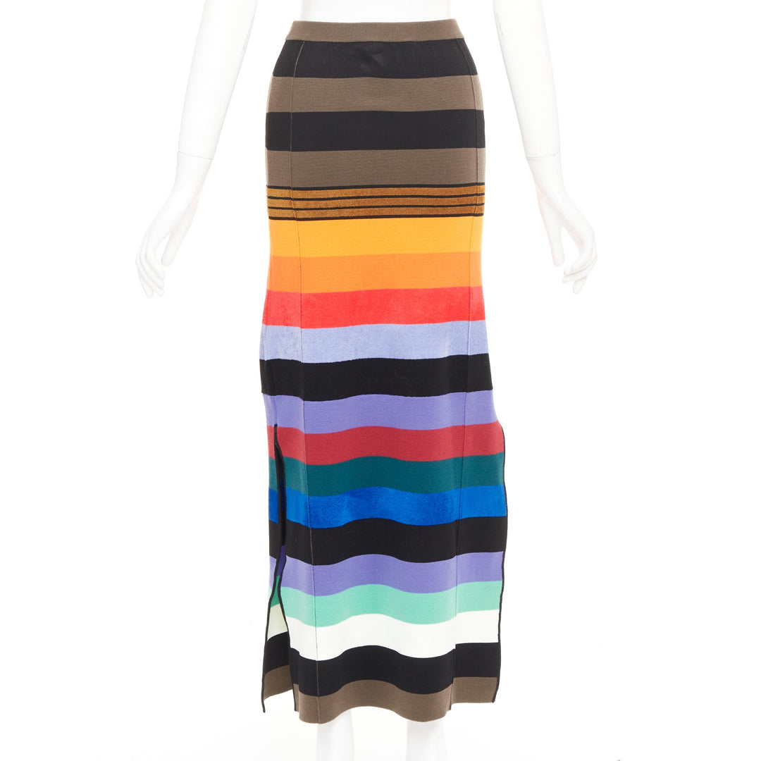 CHRISTOPHER JOHN ROGERS multicolor rainbow stripe knit side slit maxi skirt XS