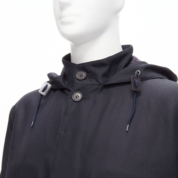 Male mannequin wearing Marni Black Wool Men Coat in Size IT48 | Available at JHROP