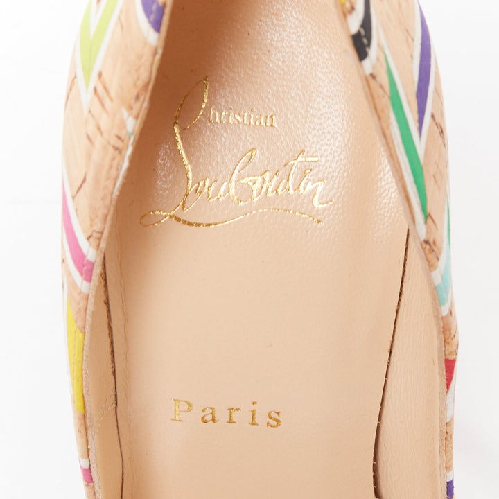 CHRISTIAN LOUBOUTIN So Kate Cork Chevron beige colourful calfskin pumps EU36.5