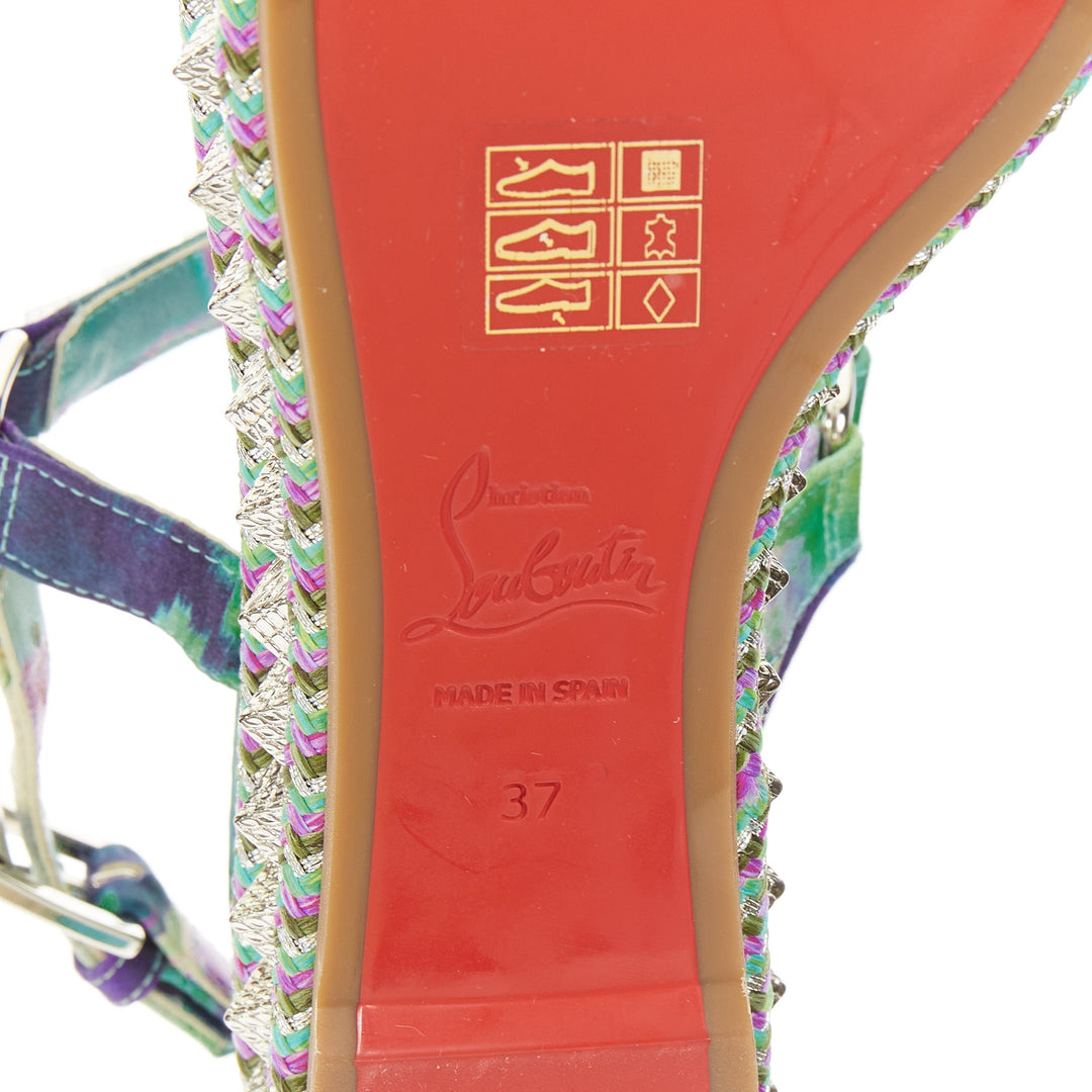 CHRISTIAN LOUBOUTIN Pyraclou 60 tie dye studded espadrille wedges EU37