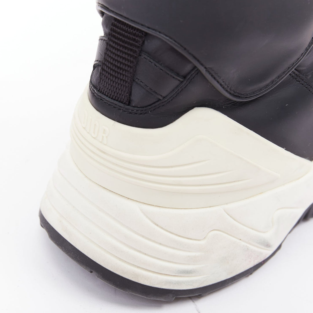 CHRISTIAN DIOR 2019 Jumper Leather black logo magic tape hi top sneakers EU37.5