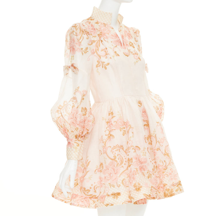 ZIMMERMANN 2022 Runway Postcard Bow rose pink silk linen organza dress US1 XS