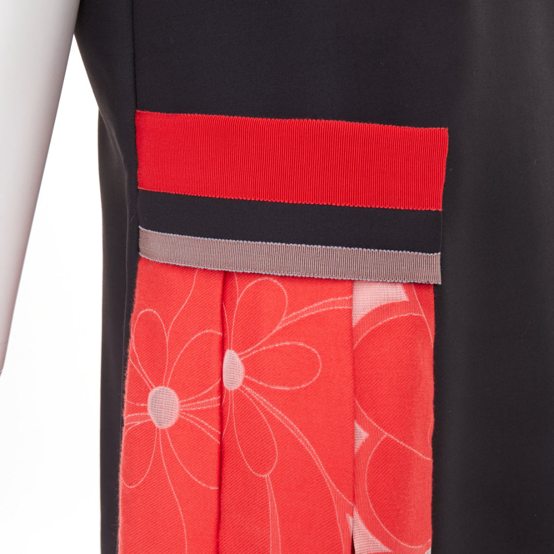 GIORGIO ARMANI Floral Jacquard black red wool blend asymmetric dress IT48 XXL