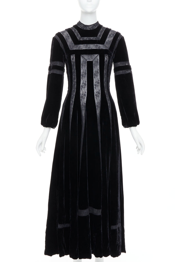 rare DIOR 2017 Runway black velvet sheer lace trim gown dress FR36 S