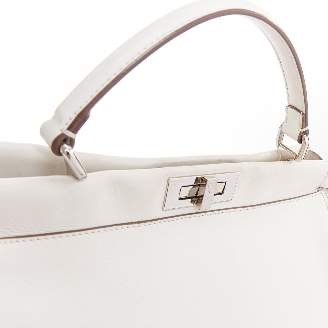 FENDI Peekaboo off white leather silver hardware Bug Monster fur eye lined bag