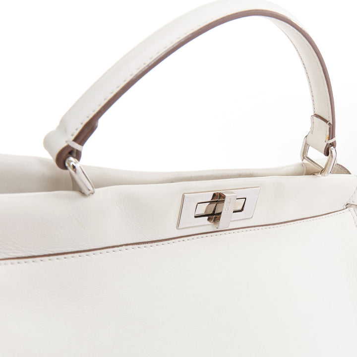 FENDI Peekaboo off white leather silver hardware Bug Monster fur eye lined bag