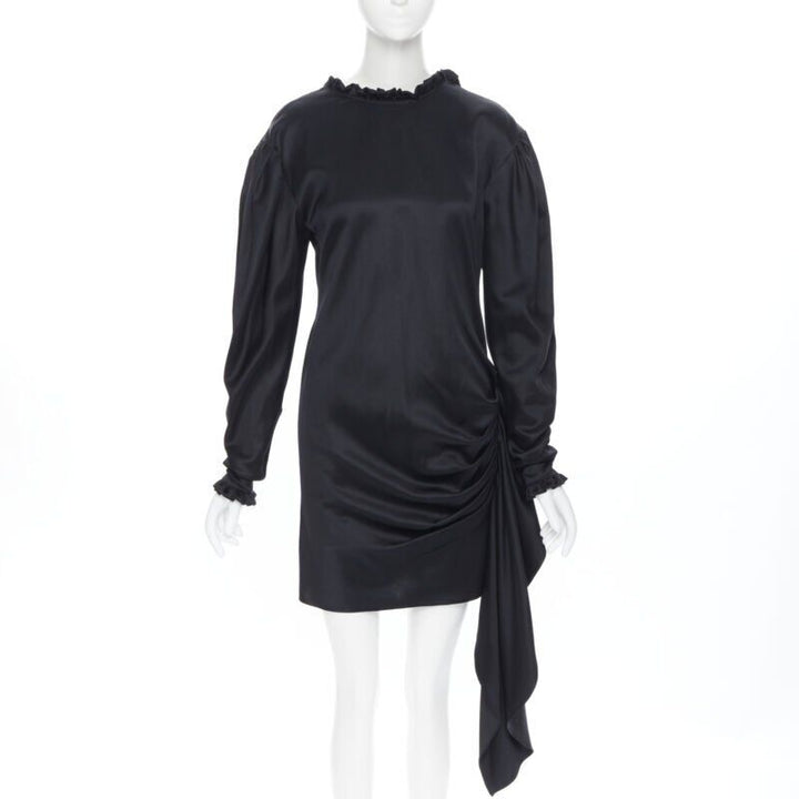 MAGDA BUTRYM black silk wool blend victorian sleeve ruffle open back dress FR36