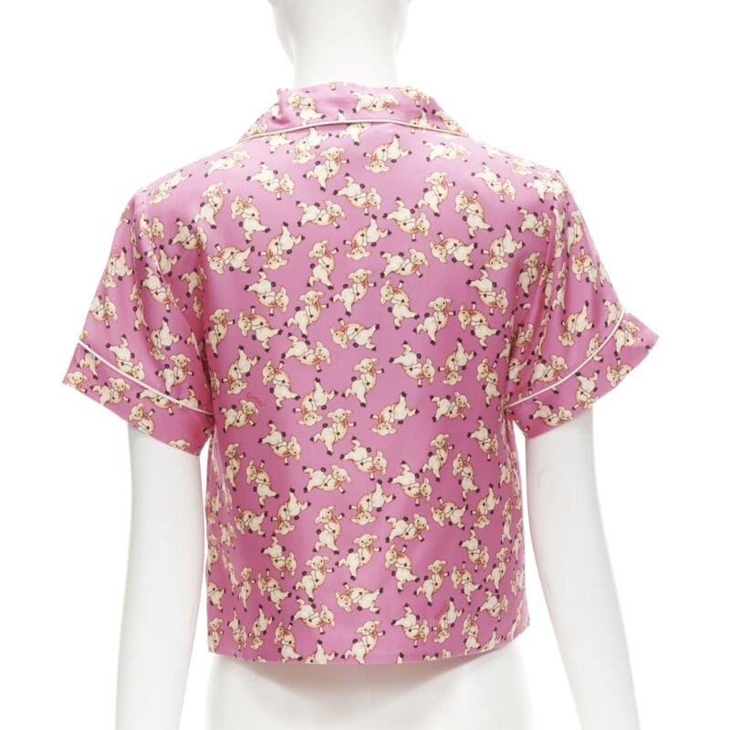 GUCCI CNY 2019 100% silk pink piggy print cropped pajama shirt IT36 XS rare
