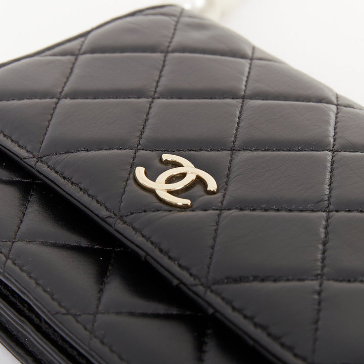 CHANEL 2020 Maxi Pearls black quilted lambskin gold hardware wallet on chain bag