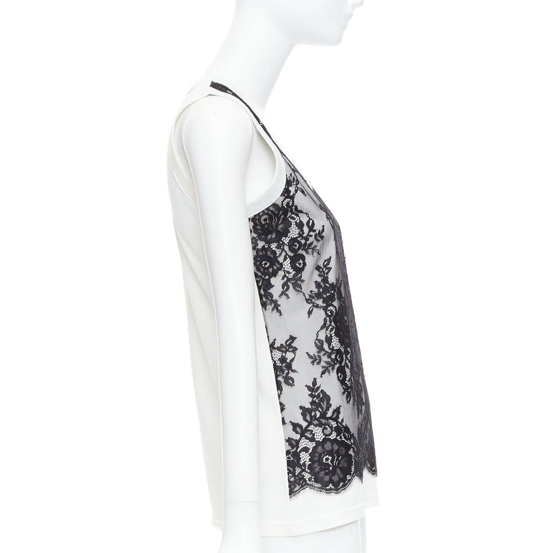 DOLCE GABBANA black white cotton lace overlay tank top IT40 S