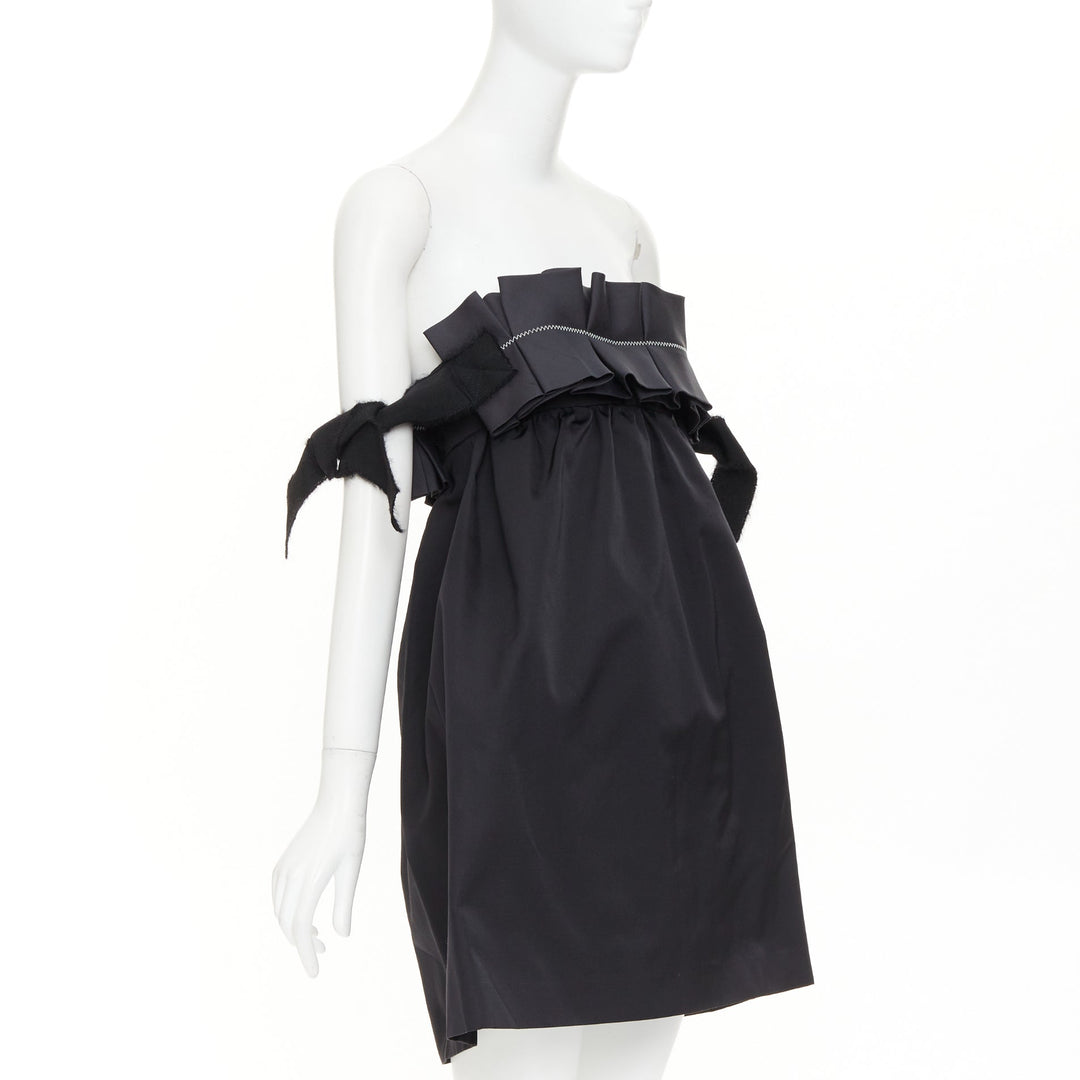 GIAMBATTISTA VALLI black wool strapless ruffled tie sleeve flared dress IT40 XS