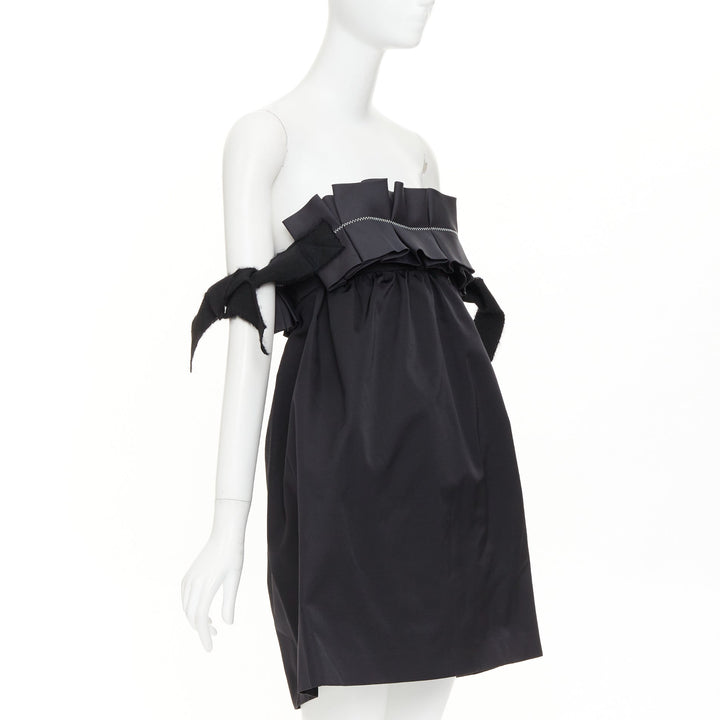 GIAMBATTISTA VALLI black wool strapless ruffled tie sleeve flared dress IT40 XS