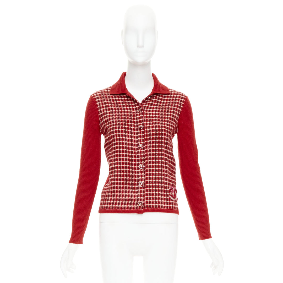 CHANEL 24N red beige cashmere blend CC applique cardigan FR34 XS GDragon