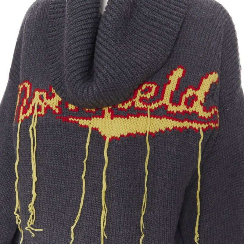 MONSE 100% wool Monsfield fringe intarsia knit oversized cropped sweater S