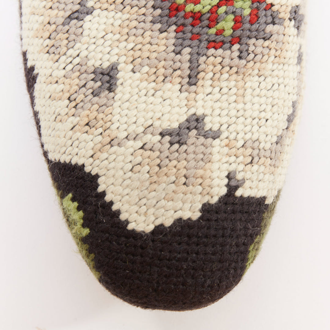 ALEXANDER MCQUEEN 2012 floral needlepoint textile evening slipper loafers EU43