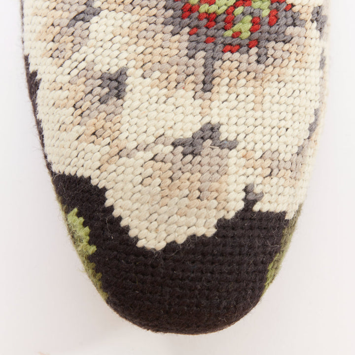ALEXANDER MCQUEEN 2012 floral needlepoint textile evening slipper loafers EU43