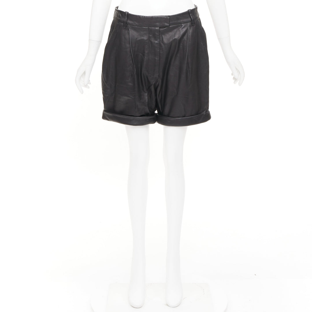 3.1 PHILLIP LIM black lambskin leather pleated front rolled cuffs bottom US0 XS
