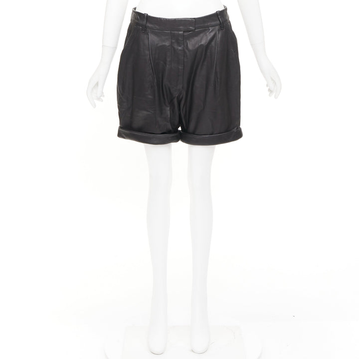 3.1 PHILLIP LIM black lambskin leather pleated front rolled cuffs bottom US0 XS