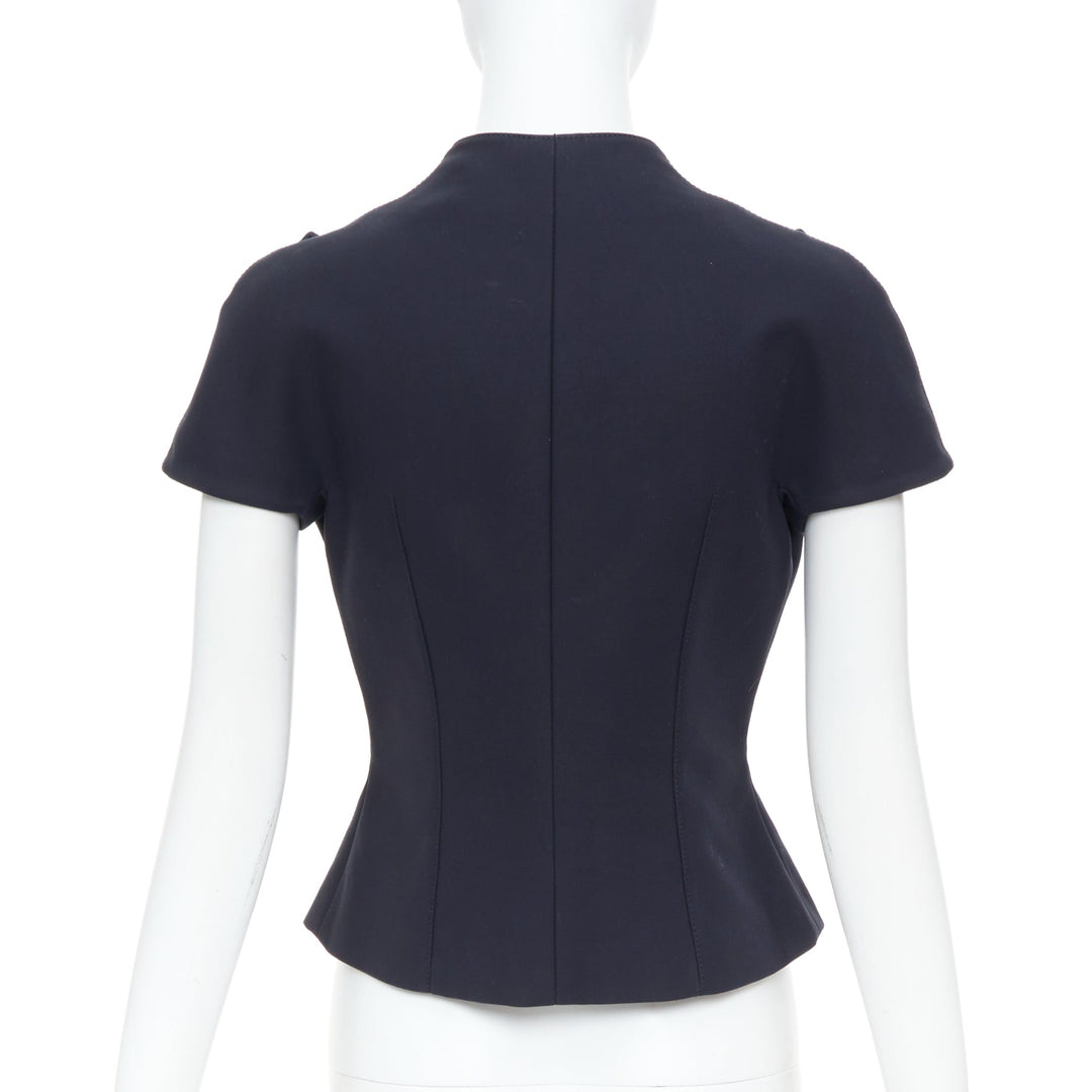 CHRISTIAN DIOR 2019 black cotton asymmetric portrait collar bar jacket FR36 S