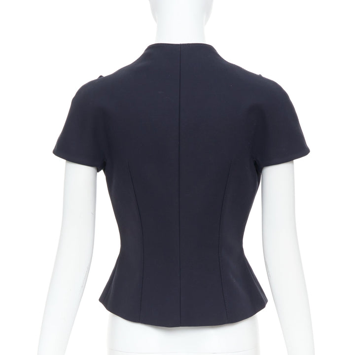 CHRISTIAN DIOR 2019 black cotton asymmetric portrait collar bar jacket FR36 S