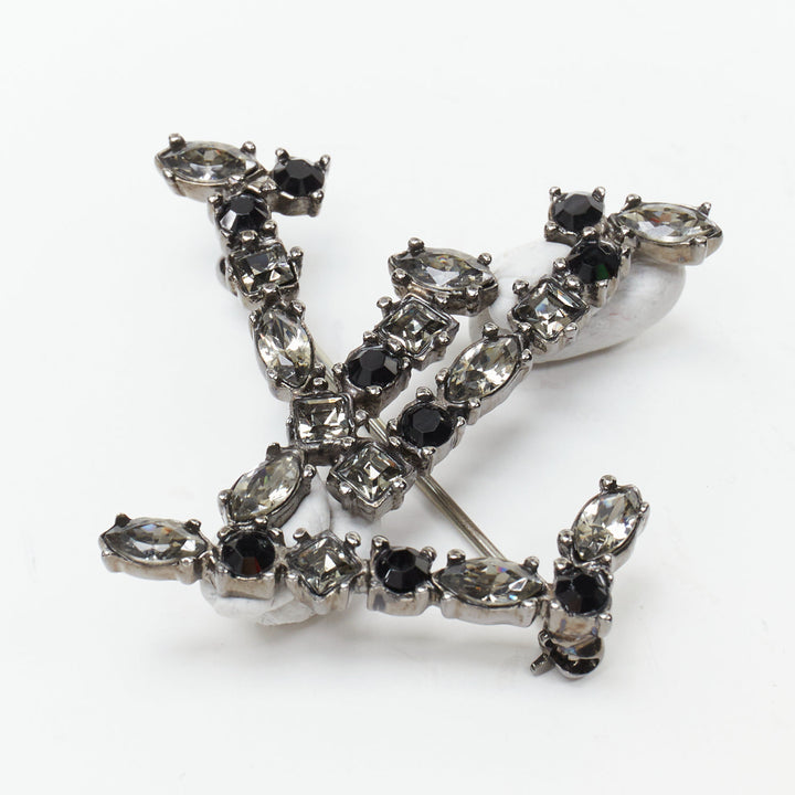 LOUIS VUITTON big LV logo black clear rhinestone diamante pin brooch