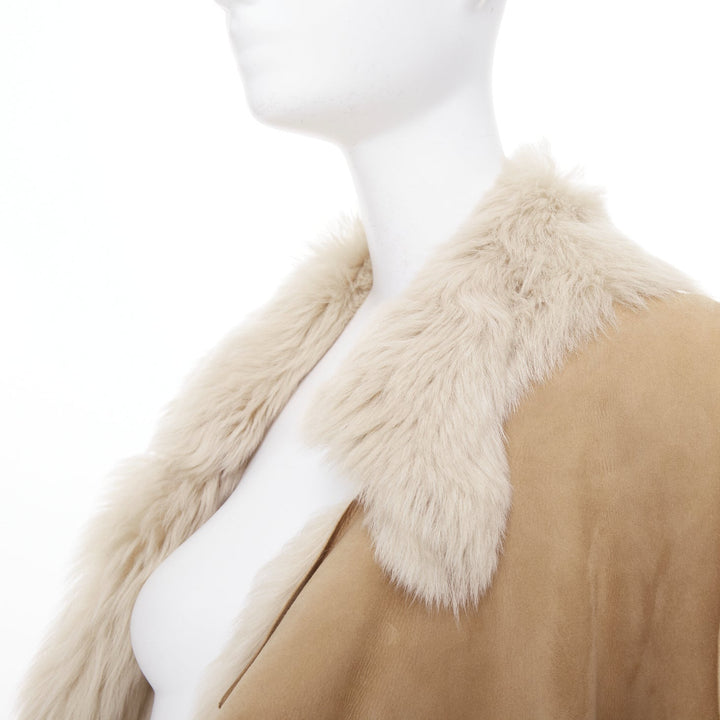 MICHAEL KORS COLLECTION Runway brown fur lined suede leather vest coat