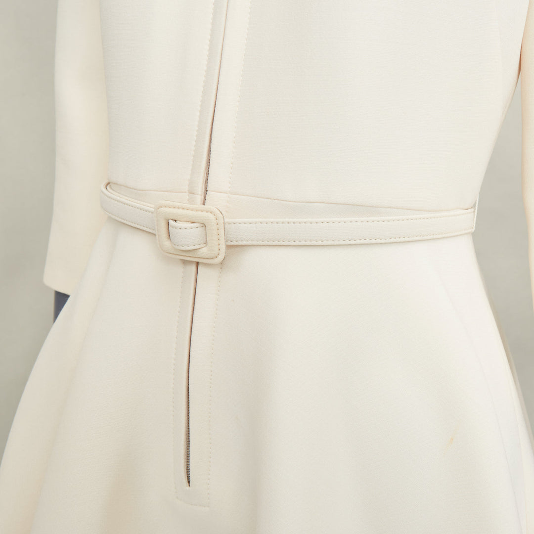 CHRISTIAN DIOR 2019 ivory wool silk zip front belted flared mini dress FR36 S