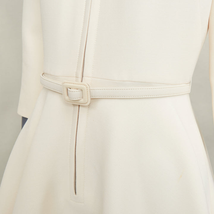 CHRISTIAN DIOR 2019 ivory wool silk zip front belted flared mini dress FR36 S