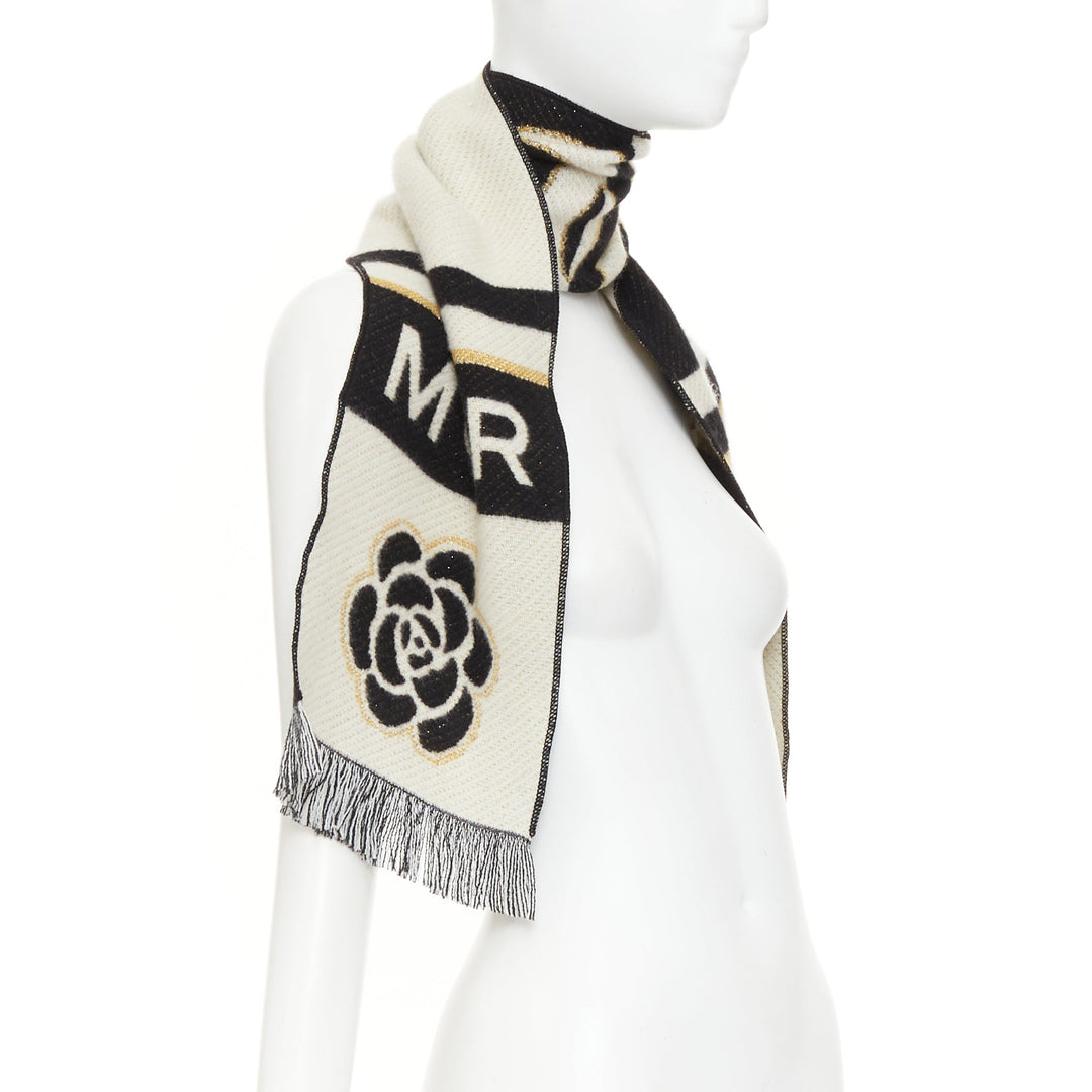 CHANEL 2024 Runway Manchester Metiers d'Art MCR Camelia cashmere fringe scarf