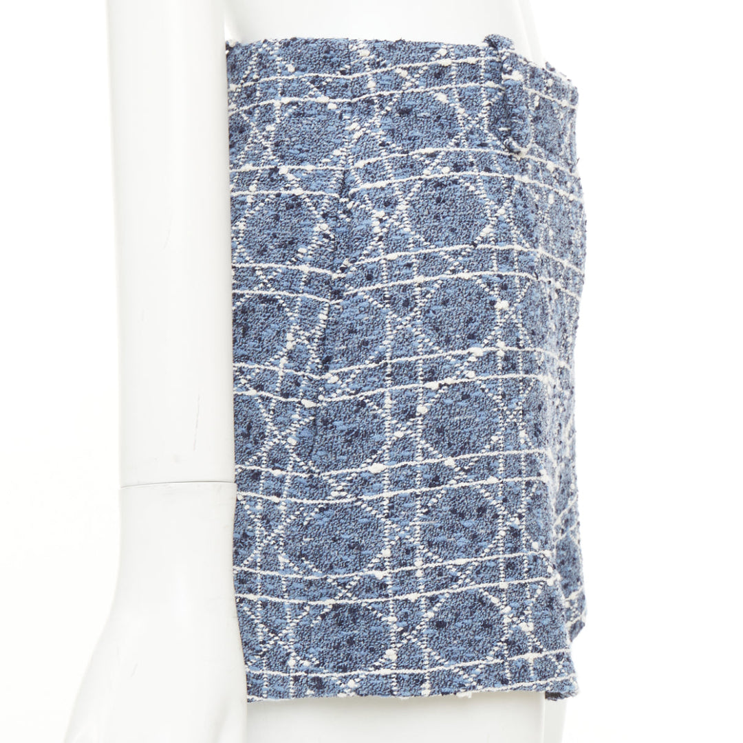 DIOR 2025 Macrocannage sky blue white cotton blend tweed woven shorts FR34 XS