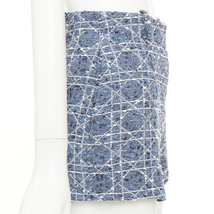 DIOR 2025 Macrocannage sky blue white cotton blend tweed woven shorts FR34 XS