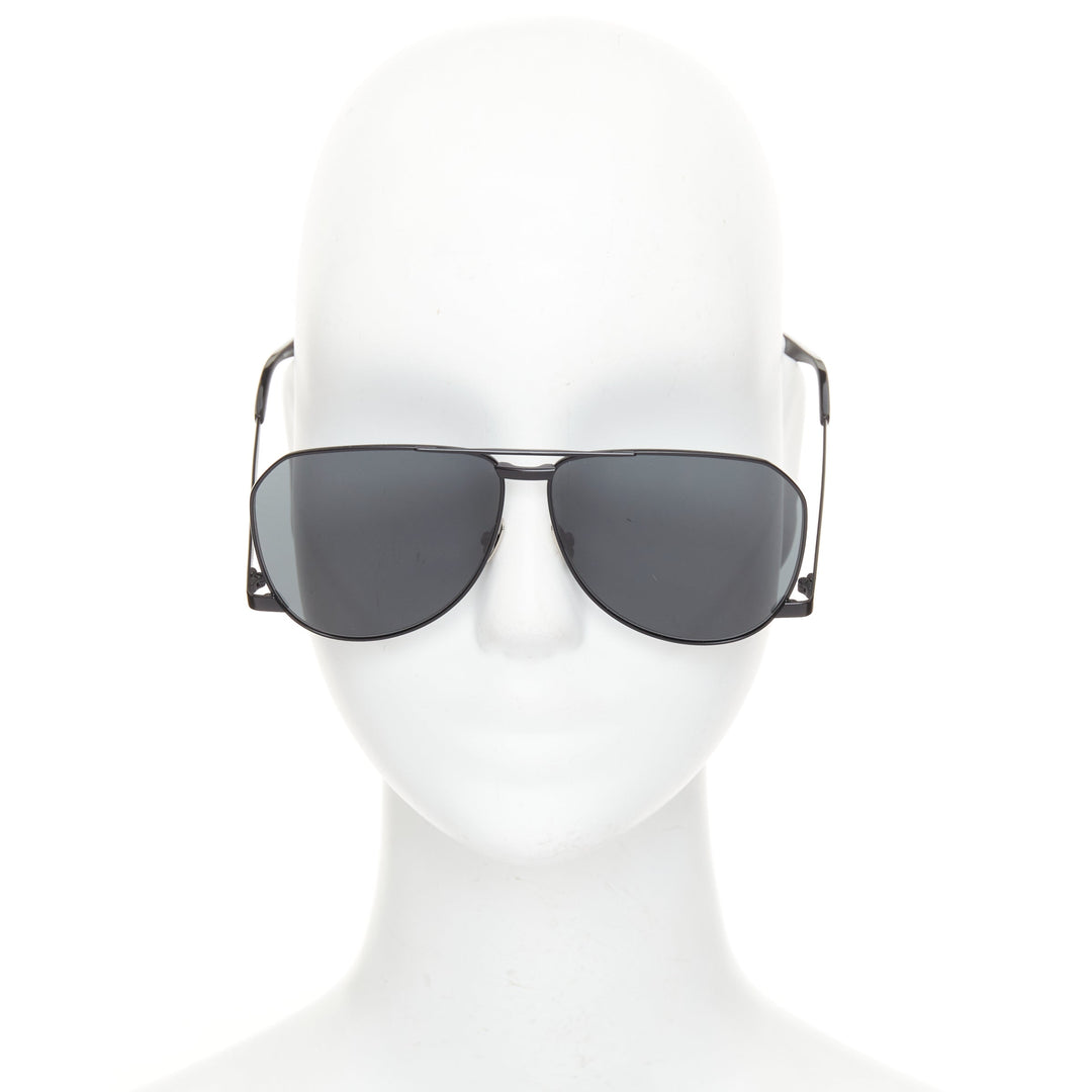 SAINT LAURENT 2023 Runway SL 690 Dust 001 black metal grey aviator sunglasses