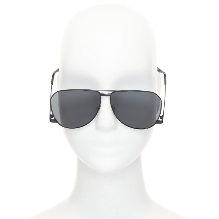 SAINT LAURENT 2023 Runway SL 690 Dust 001 black metal grey aviator sunglasses