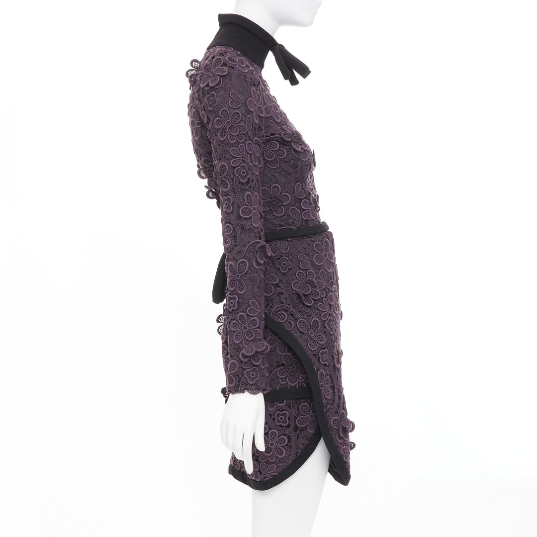MIU MIU 2010 Runway lilac purple 3D crochet flower lace bow collar mini dress S