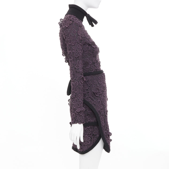 MIU MIU 2010 Runway lilac purple 3D crochet flower lace bow collar mini dress S