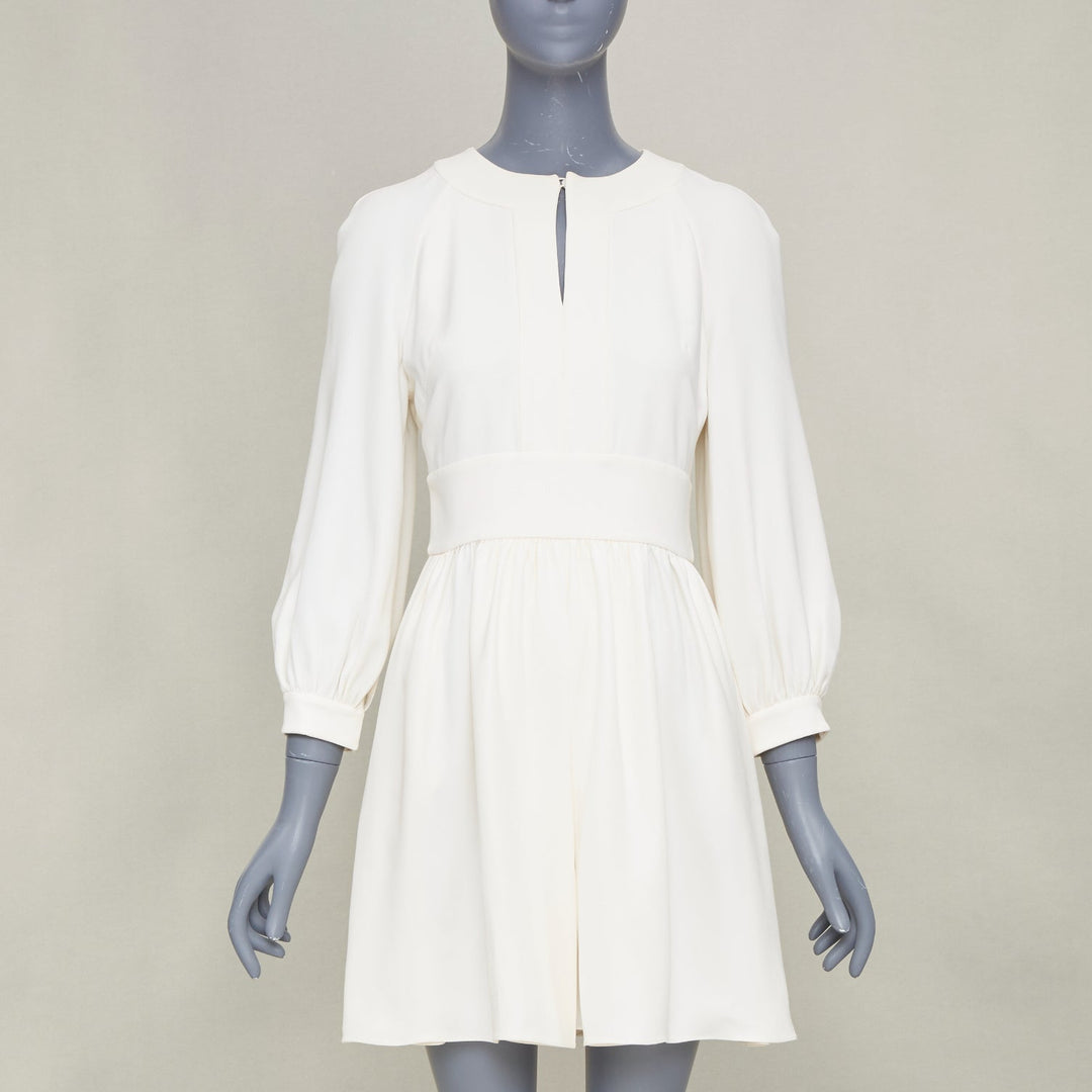 CHRISTIAN DIOR keyhole slit collar long sleeve panel ivory crepe dress FR38 M