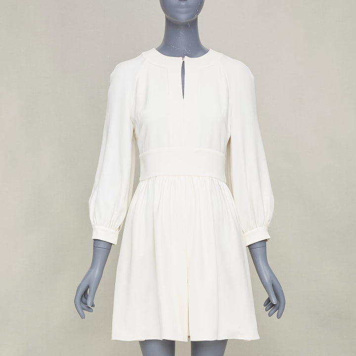 CHRISTIAN DIOR keyhole slit collar long sleeve panel ivory crepe dress FR38 M