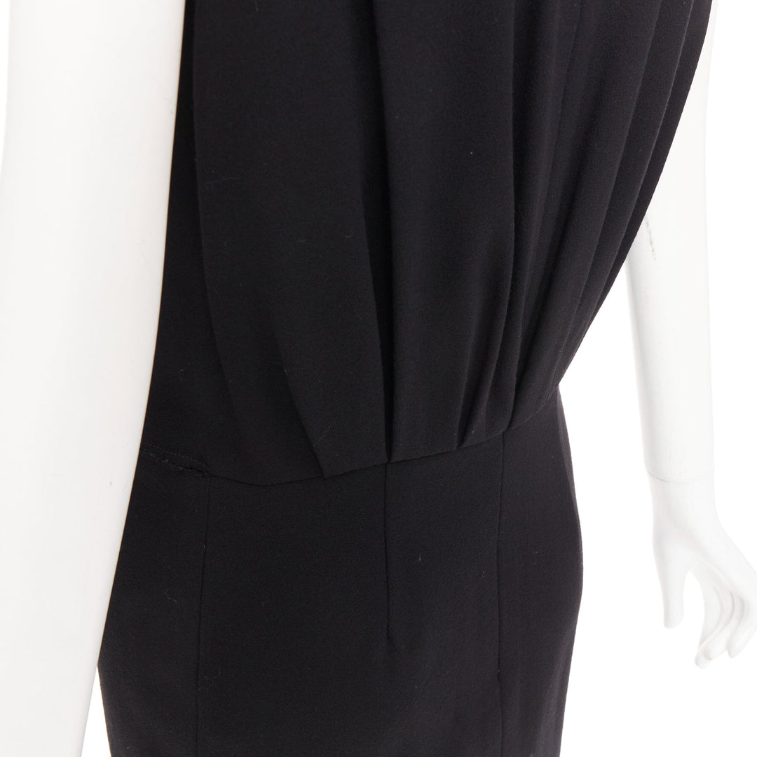YVES SAINT LAURENT 2007 black 1wool frayed seam ruched neck shift dress FR34 XS