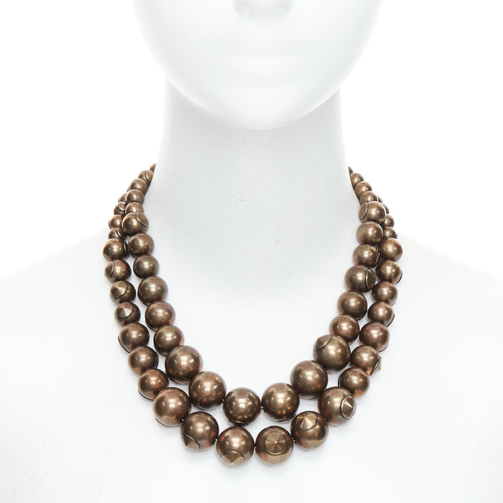 TOMAS MAIER bronze antique finish round ball double strand statement necklace