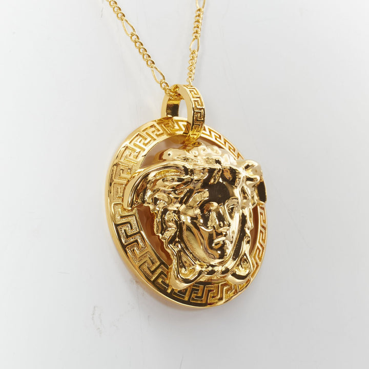 VERSACE Medusa Greca coin medallion gold tone nickel short necklace