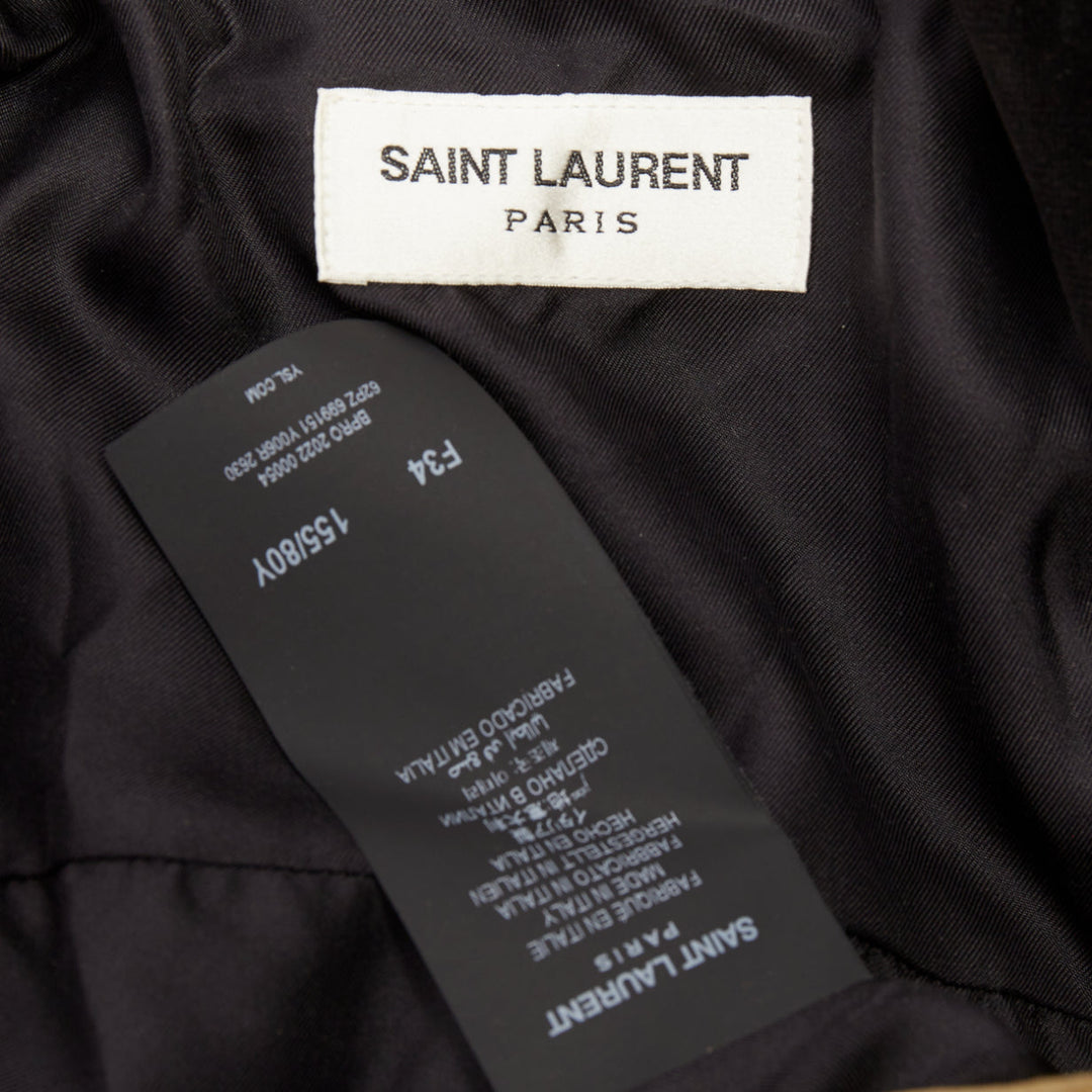 SAINT LAURENT 2022 Runway peak lapel brown cotton corduroy black jumpsuit FR34