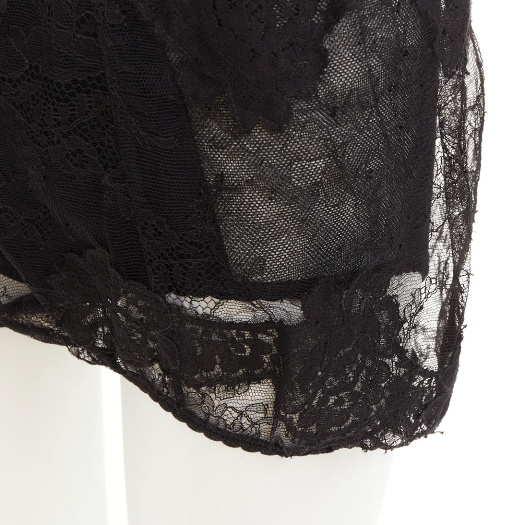 DOLCE GABBANA black floral lace overlay elastic silk bloomer shorts IT36 2XS