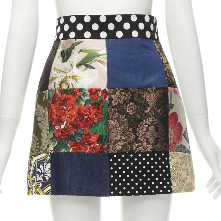DOLCE GABBANA Sicililan Patchwork multi floral jacquard short skirt IT38 XS