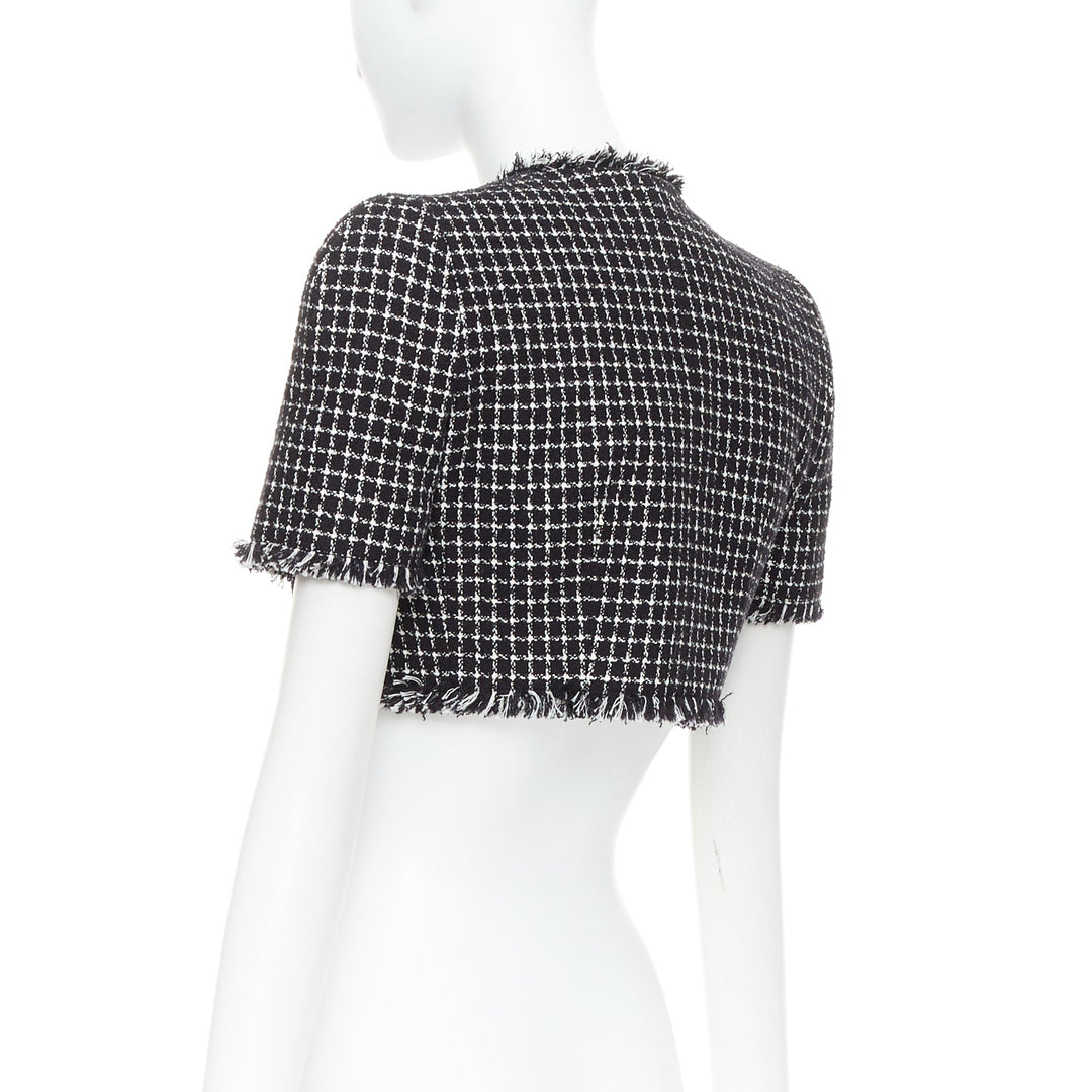 BALMAIN 2024 black white tweed lionhead buttons cropped jacket FR34 XS