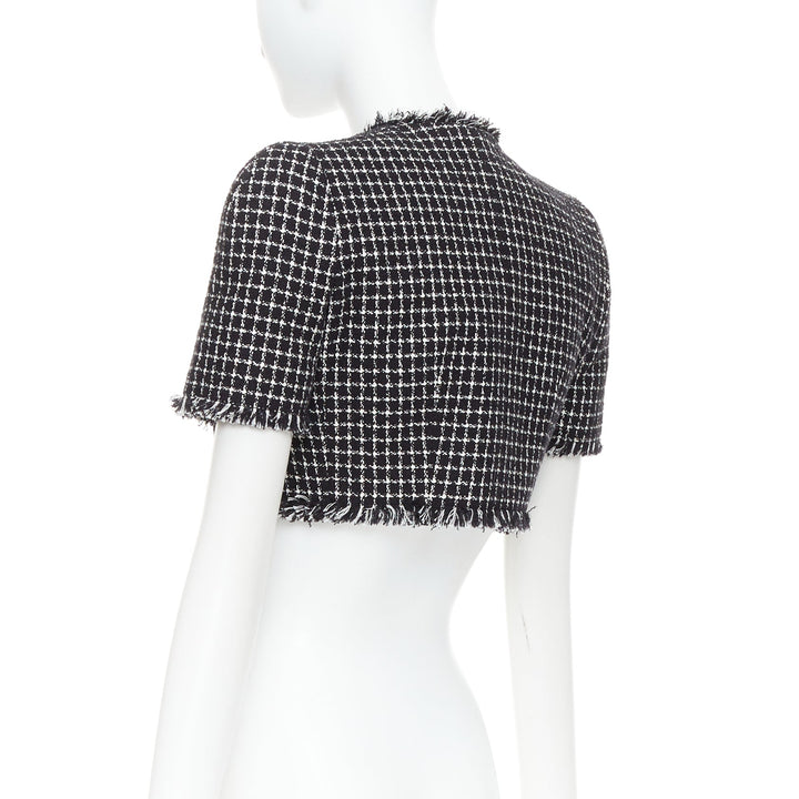 BALMAIN 2024 black white tweed lionhead buttons cropped jacket FR34 XS